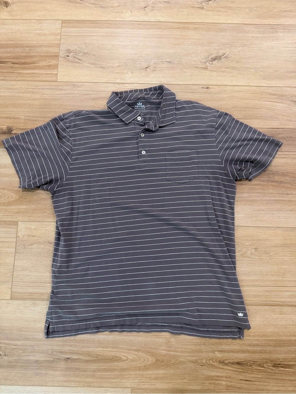 Peter Millar Men's Gray Striped Polo Shirt - Classic Crew